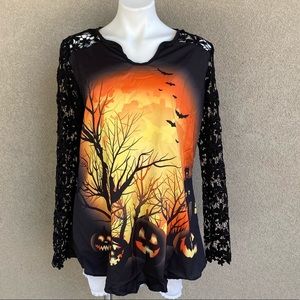 Bohemian Dreams Halloween Long Sleeve Pumpkin Blouse Size 16